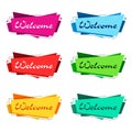 Set of geometric stickers with the inscription `Welcome`ng